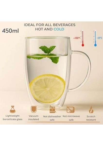 450 ml Çift Cidarlı Şeffaf Cam Kupa – Dayanıklı, ve Soğuk Içeceklere Uygun, Şık ve Dayanıklı Borosilikat Cam Bardak modelleri