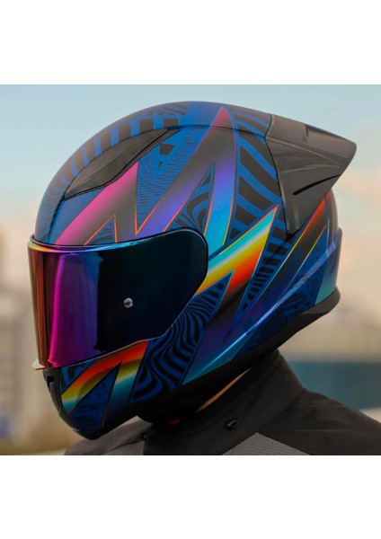 Rapid 2 Optik Kapalı Motosiklet Kaskı Gökkuşağı Vizörlü