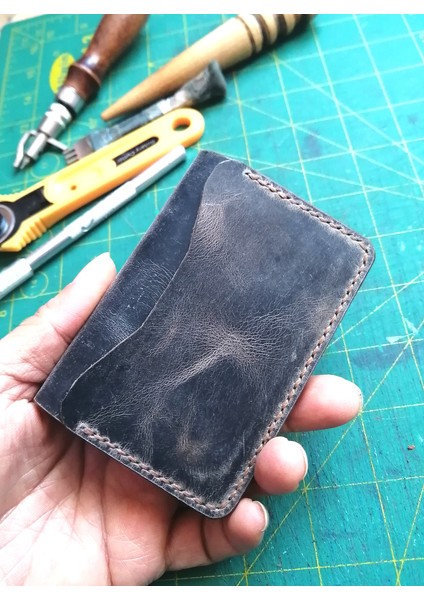 Minimalist Hakiki Deri Kartlık El Yapımı Gri Erkek Kartlık MK62