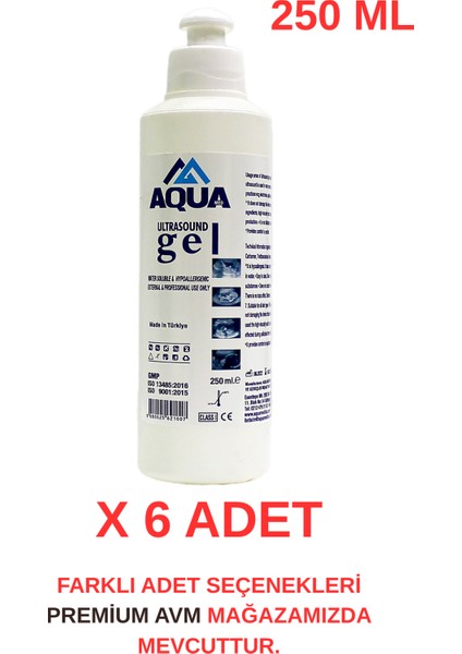 (6 Adet) Aqua 250 ml Ultrason Ekg ve Epilasyon Jeli | Cilt Dostu, Kokusuz, Hipoalerjenik