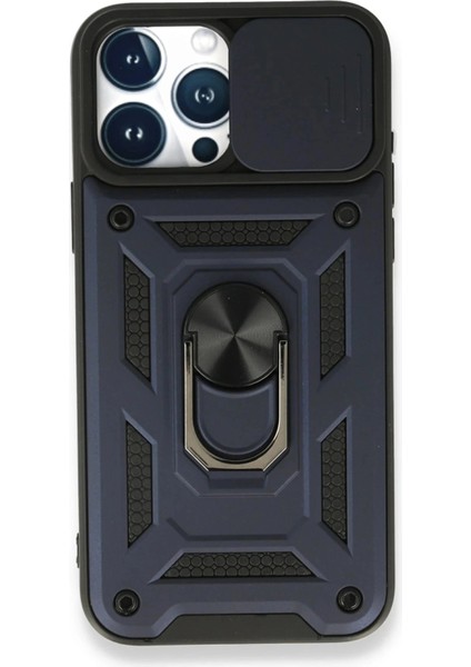 iPhone 15 Pro Max Kılıf Pars Lens Yüzüklü Silikon - Lacivert