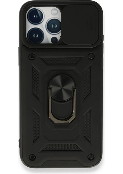 iPhone 15 Pro Max Kılıf Pars Lens Yüzüklü Silikon - Siyah