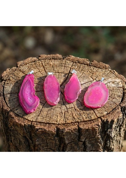 Pembe Akik Taşı Dilim Kolye – Çelik Zincirli fırsatları