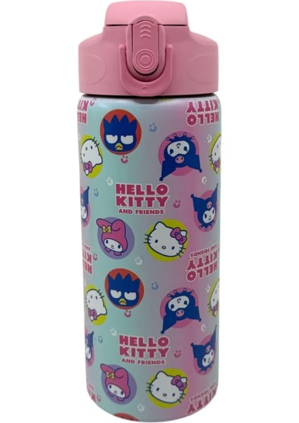 600ML Hello - & Temalı Lisanslı Pipetli Kilitli Kapak Paslanmaz Çelik Termos Matara