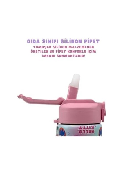 600ML Hello - & Temalı Lisanslı Pipetli Kilitli Kapak Paslanmaz Çelik Termos Matara fiyatları