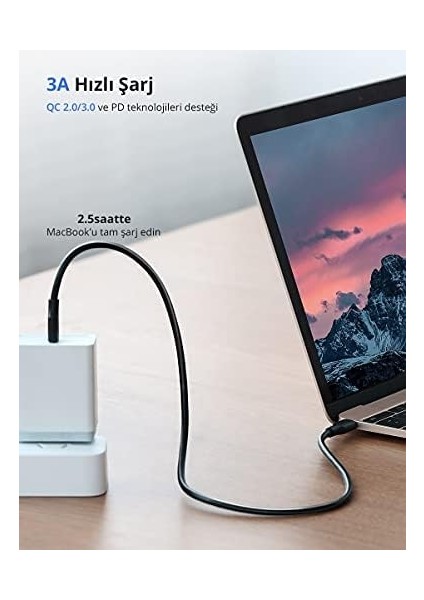 USB C To USB C 3A Hızlı Şarj ve Data Kablosu Beyaz 50 cm modelleri