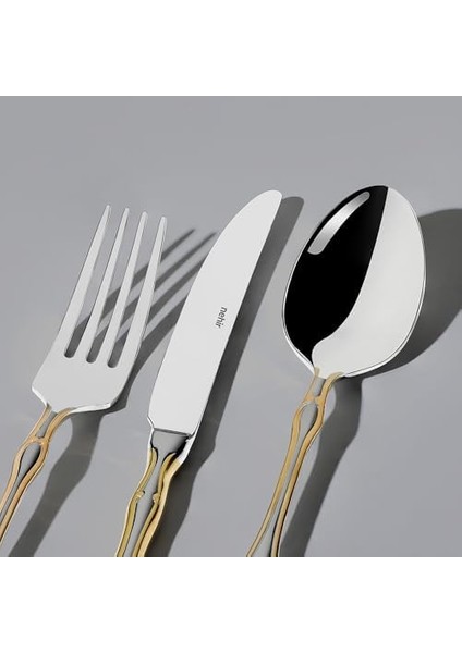 Nehir Adriana Altın 12 Kişilik 89 Parça Kutulu Çatal Kaşık Bıçak Takımı