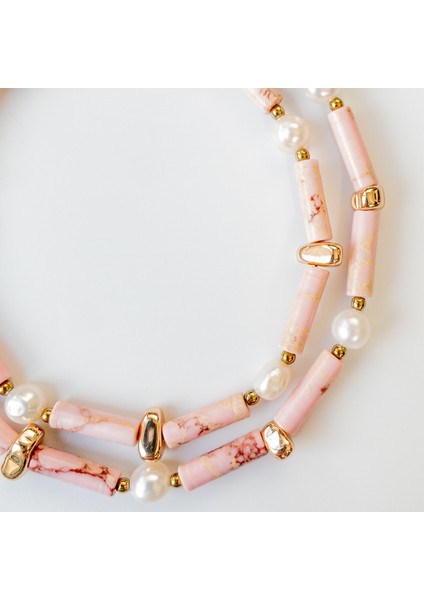 Meris – Pembe Varisit, Hematit & Inci Kolye modelleri