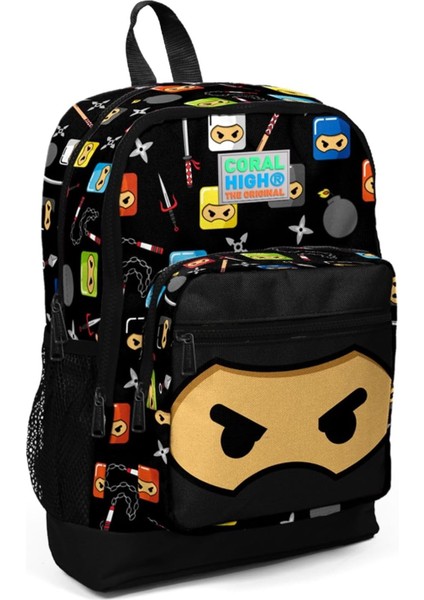 Siyah Desenli Dört Bölmeli Okul Sırt Çantası 23473