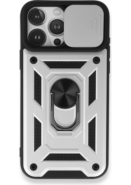 iPhone 15 Pro Max Kılıf Pars Lens Yüzüklü Silikon - Gümüş