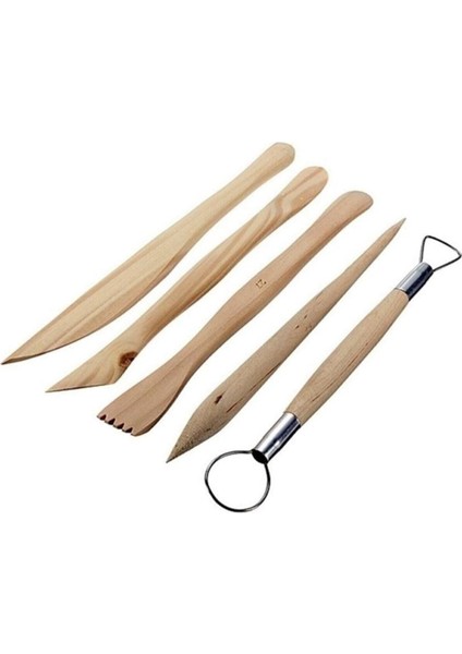 Dsh Doğal Seramik Hamuru Ahşap Ebeşuar Seti (Modelaj Kalemi) 5&apos;li Beyaz
