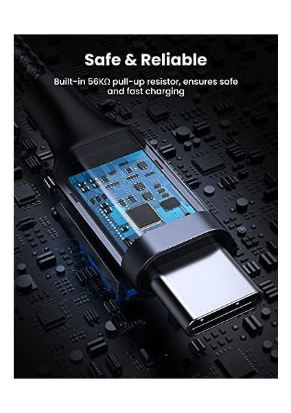 Ugreen 2.0 Usb-A & Usb-C Örgülü Şarj ve Data Kablosu, 1 Metre, Siyah, 60126 modelleri