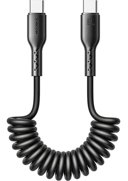 SA38-CC3 Easy-Travel Serisi 60 W Sarmal Tip-C - C Tipi Hızlı Şarj Veri Kablosu, 1,5 Metre Uzunluk, Siyah