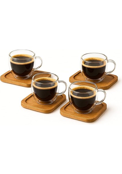 Çift Katmanlı 4&apos;lü Espresso Cam Bardak Seti 80 ml & Tabak – 4’lü Set | Borosilikat Cam, Isı Yalıtımı, Bulaşık Makinesi Uyumlu, Türk Kahvesi Ristretto Macchiato Için fiyatları