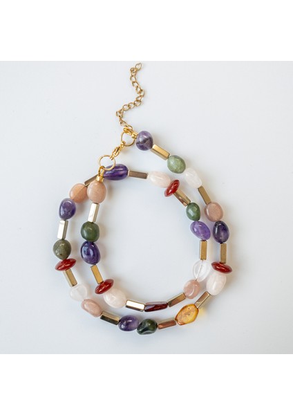 Peris – Pembe Kuvars, Morganit, Ametist, Hematit, Yeşim, Çilek Kuvars, Kehribar & Kızıl Akik Kolye