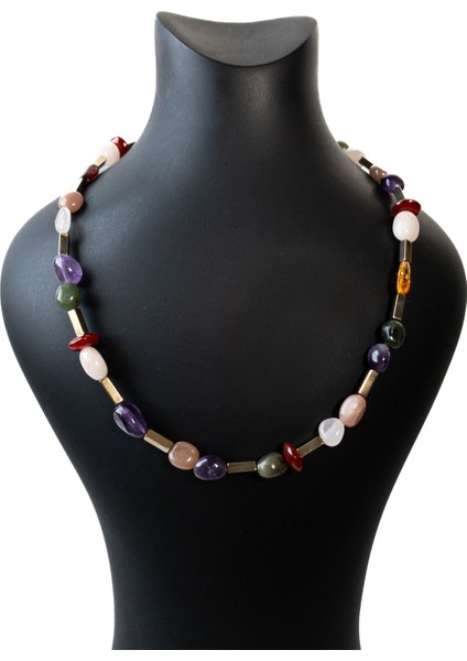 Peris – Pembe Kuvars, Morganit, Ametist, Hematit, Yeşim, Çilek Kuvars, Kehribar & Kızıl Akik Kolye fırsatları