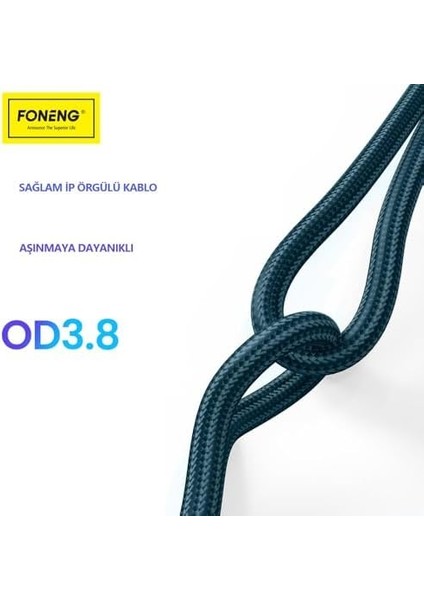 Foneng X87 60W Type-C To Type-C Örgülü Pd Hızlı Şarj ve Data Kablosu 1.2 Metre fiyatları
