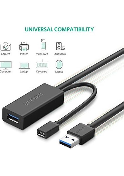 Ugreen USB Uzatma Kablosu Aktif 3.0 USB Uzatma Kablosu Super Speed Kablo Fiş A Soket A Soket A Sinyal Güçlendirici Tekrarlayıcı (5m) modelleri