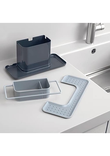 Mutfak Lavabo Düzenleyici Entegre Giderli, Sünger Tutucu, Temizlik Maddesi, Bulaşık Bezi Tutucu ve Bulaşık Fırçası Düzenleyici, Çıkarılabilir, Mutfak Aksesuarı, Büyük, Gri modelleri