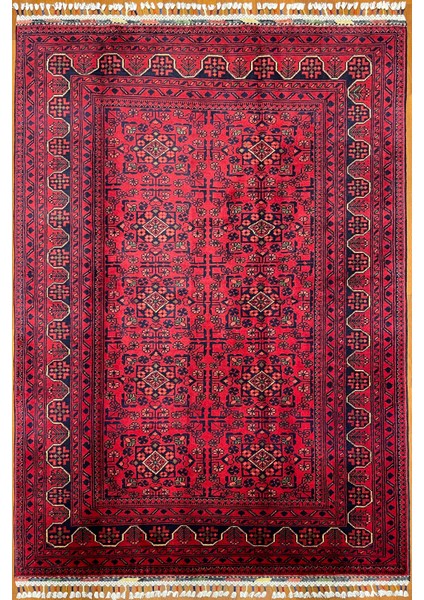 El Dokuma Afgan Halı Yıldız Desenli Bordo Renk 2 Metre Kare