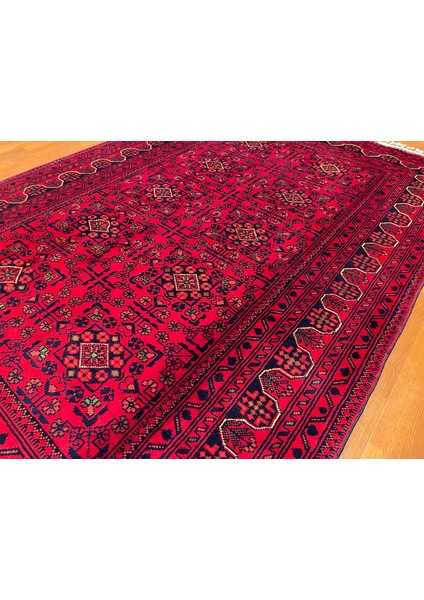 El Dokuma Afgan Halı Yıldız Desenli Bordo Renk 2 Metre Kare