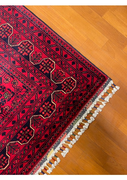 El Dokuma Afgan Halı Yıldız Desenli Bordo Renk 2 Metre Kare