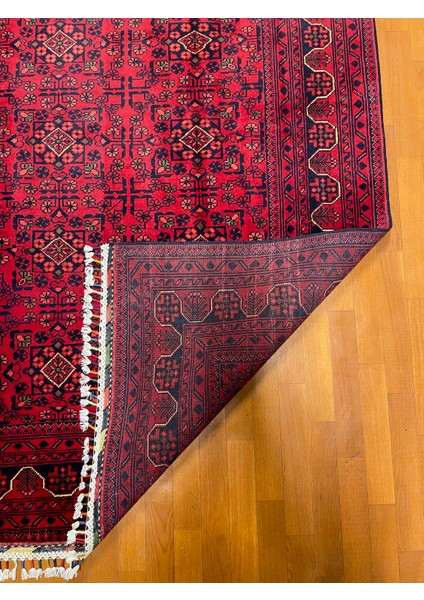 El Dokuma Afgan Halı Yıldız Desenli Bordo Renk 2 Metre Kare