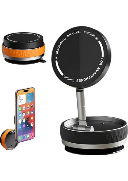 Manyetik Araç Telefon Tutucu 360° Döner Başlık – Mekanik Vakumlu Güçlü Sabitleme, Silikon Kaymaz Tutuş, Mag-Safe Uyumlu, Tüm Serisi ile Uyumlu, Araç Içi Telefon Stand, Siyah
