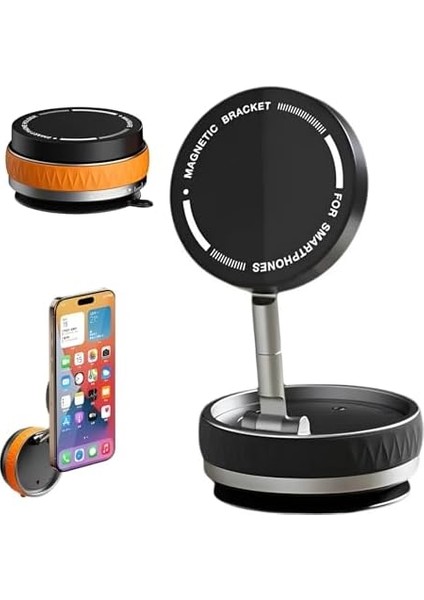 Manyetik Araç Telefon Tutucu 360° Döner Başlık – Mekanik Vakumlu Güçlü Sabitleme, Silikon Kaymaz Tutuş, Mag-Safe Uyumlu, Tüm Serisi ile Uyumlu, Araç Içi Telefon Stand, Siyah modelleri