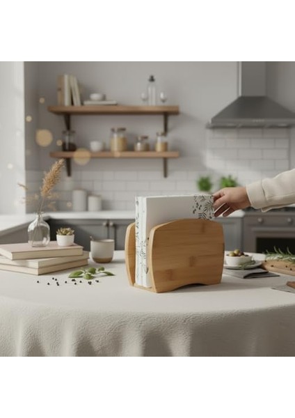 Bambu Peçetelik – Doğal Ahşap Modern Peçete Tutucu | Masaüstü Dik Servis Peçeteliği | Çevre Dostu Mutfak ve Yemek Odası Aksesuarı (15X12X5.3 Cm)