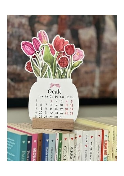 2026 Ahşap Ayaklı Çiçekli Mini Özel Tasarım, Masaüstü Takvim, Lale Çiçek Buketi - Yeni Yıl 2026 fiyatları