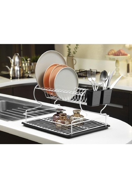 Sas Haus Ömür Boyu Paslanmaz Bulaşıklık Bulaşık Sepeti Iki Katlı Tabaklık Termo Plastik Kaplama Beyaz fiyatları