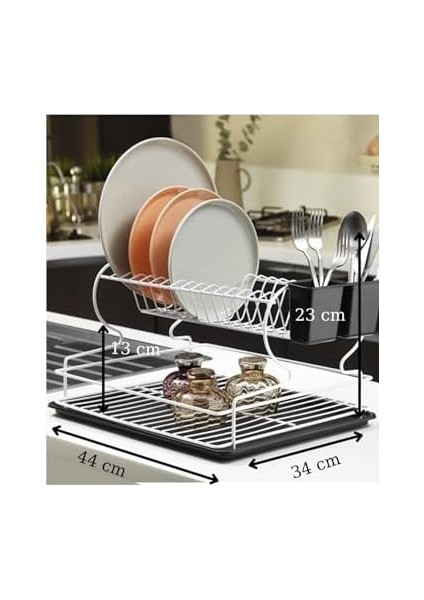 Sas Haus Ömür Boyu Paslanmaz Bulaşıklık Bulaşık Sepeti Iki Katlı Tabaklık Termo Plastik Kaplama Beyaz modelleri