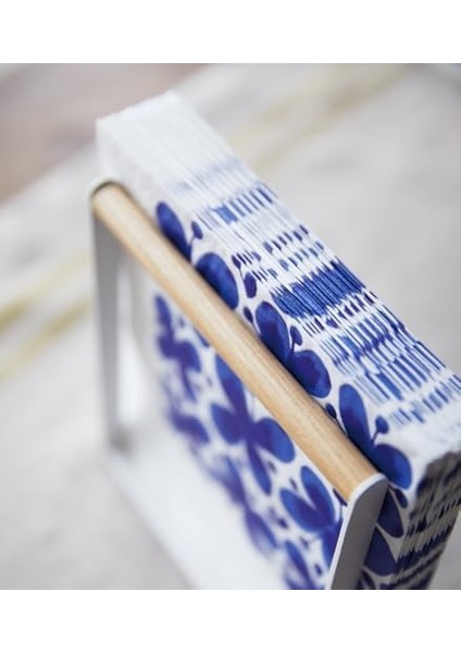 4412 Peçete Tutucu, Beyaz, Çelik/ahşap, Minimalist, 14,5 x 4,5 x 15 cm