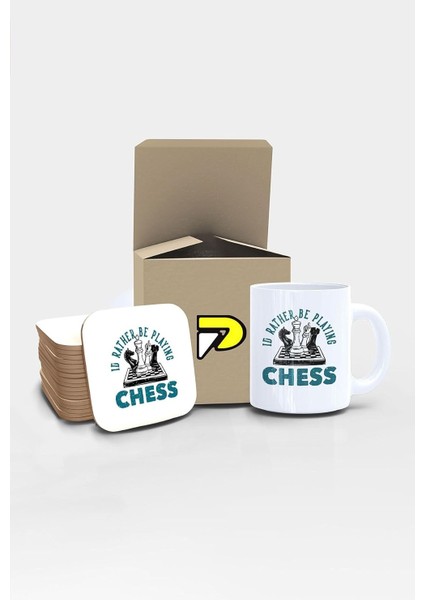Satranç Chess Play Tasarımlı Baskılı Kupa Bardak Seti, Eğlenceli Özel Hediye Mug