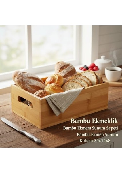 Bambu Ekmeklik, Bambu Ekmek Sunum Sepeti, Bambu Ekmek Sunum Kutusu 25X14X8 cm