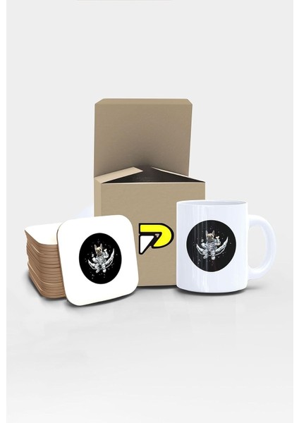 Astronot Köpek Uzay Tasarımlı Baskılı Kupa Bardak Seti, Eğlenceli Özel Hediye Mug