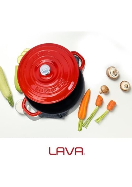 Döküm Yuvarlak Tencere Döküm Demir Kapak New Serisi Çap 22CM. Kırmızı