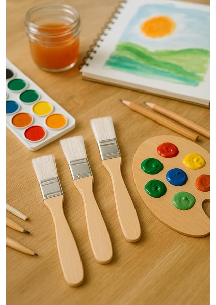 Tuval Duvar Geniş Alan 3lü Zemin Fırçası Beyaz Kıl Fırça Ahşap Sap 2&apos;li Paket modelleri