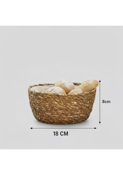 El Yapımı Hasır Yuvarlak Ekmek Sepeti, Içi Bezli Çok Amaçlı Dekoratif Sepet ve Mutfak Düzenleyici (18X18X8 Cm) fiyatları