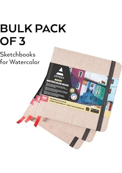 Arteza Eskiz Defteri, 3&apos;lü Paket, Her Biri 88 Sayfa, 13,5 x 12,5 Cm, Bej Kitabı, Ciltli Kapak 110LBS/230 Gsm Defter