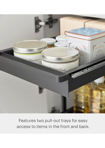 1461 Tower 2 Katlı Bulaşık Dolabı Rafı, Sürgülü Raflı, Siyah, Çelik, Minimalist, 42,4~68,5 x 30,4 x 45,3 cm