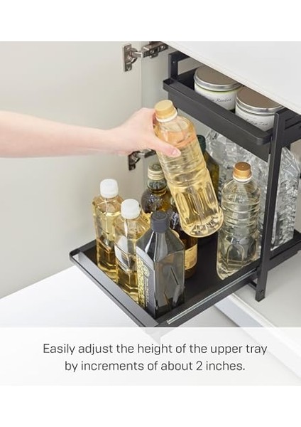 1461 Tower 2 Katlı Bulaşık Dolabı Rafı, Sürgülü Raflı, Siyah, Çelik, Minimalist, 42,4~68,5 x 30,4 x 45,3 cm modelleri