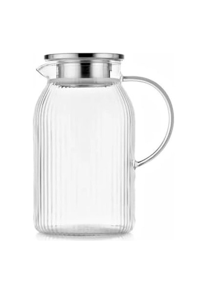 Metal Kapaklı Cam Sürahi – Çizgili Tasarım, Dayanıklı Şeffaf Cam, Şık ve Ergonomik Mutfak Gereci, Soğuk ve Içecekler Için modelleri