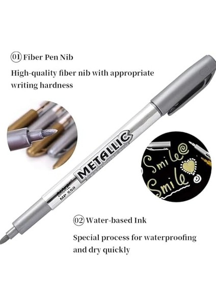 Metalik Markör, 6 Adet, Su Geçirmez ve Hızlı Kuruyan Metalik Kalıcı Işaretleyiciler,, Kumaş, Dıy Fotoğraf Albümü, ve Gümüş Için modelleri