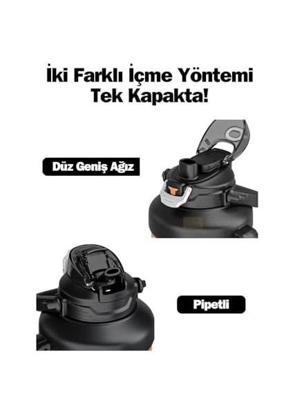 Tkk Boy 1650ML Pipetli/pipetsiz Kullanım Askılı Paslanmaz Çelik Termos Matara (Mavi)