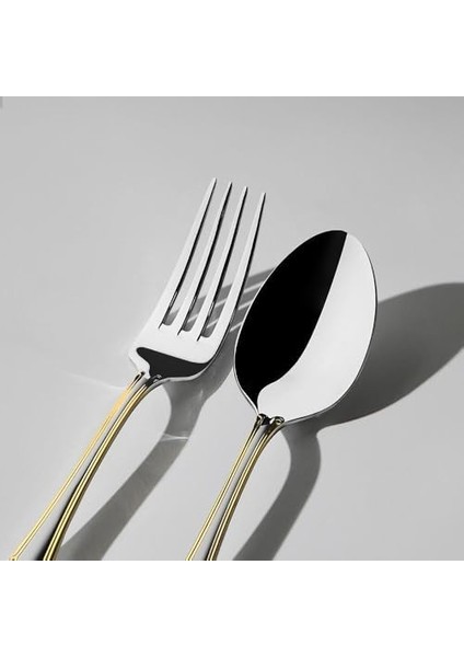 Nehir Lalezar Altın Sade 12 Kişilik 60 Parça Çatal Kaşık Takımı