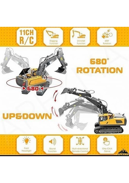 2.4ghz Uzaktan Kumandalı Şarjlı Işıklı Metal Alaşım Paletli Hareketli Kepçe Rc Ekskavatör modelleri