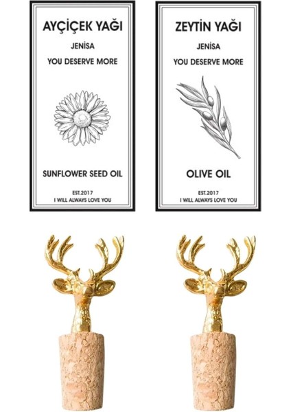 2 Adet Geyik Figür Mantarlı Tıpa ve 2 Adet Yağdanlık