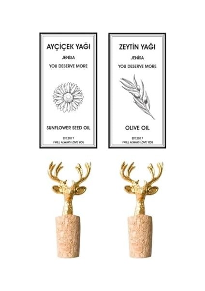 2 Adet Geyik Figür Mantarlı Tıpa ve 2 Adet Yağdanlık modelleri